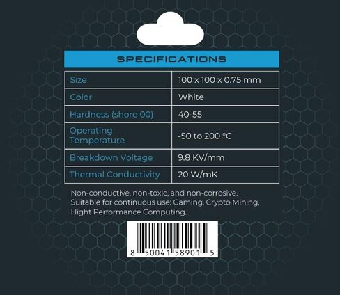 XPC High Performance 20W/mK Thermal Pad T20 Series, 100 x 100mm, White, 0.5mm to 3.5mm Thickness, Non-Conductive for GPU, Electronics, Computer Parts (1.00mm) in Saudi Arabia