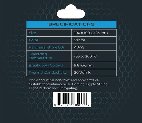 XPC High Performance 20W/mK Thermal Pad T20 Series, 100 x 100mm, White, 0.5mm to 3.5mm Thickness, Non-Conductive for GPU, Electronics, Computer Parts (1.00mm) in Saudi Arabia