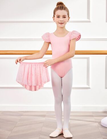 Zaclotre Girls Ballet Leotards with Removable High Low Skirt Toddler Ruffle Sleeve Hollow Back Dance Outfit Combo in Kuwait