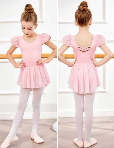 Zaclotre Girls Ballet Leotards with Removable High Low Skirt Toddler Ruffle Sleeve Hollow Back Dance Outfit Combo in Kuwait
