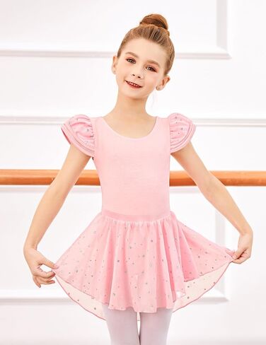 Zaclotre Girls Ballet Leotards with Removable High Low Skirt Toddler Ruffle Sleeve Hollow Back Dance Outfit Combo in Kuwait