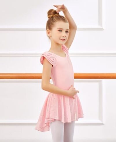 Zaclotre Girls Ballet Leotards with Removable High Low Skirt Toddler Ruffle Sleeve Hollow Back Dance Outfit Combo in Kuwait