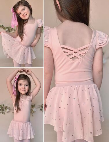 Zaclotre Girls Ballet Leotards with Removable High Low Skirt Toddler Ruffle Sleeve Hollow Back Dance Outfit Combo in Kuwait