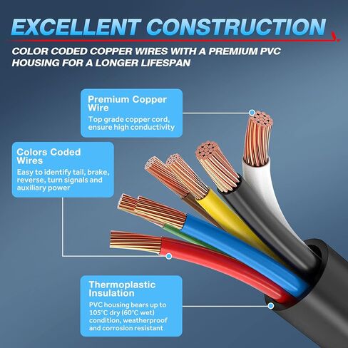 MICTUNING 7 Way Trailer Plug Socket Extension Cable - 7 Blade Trailer Wiring Connector Cord Wire 3ft 10-14 AWG in Saudi Arabia