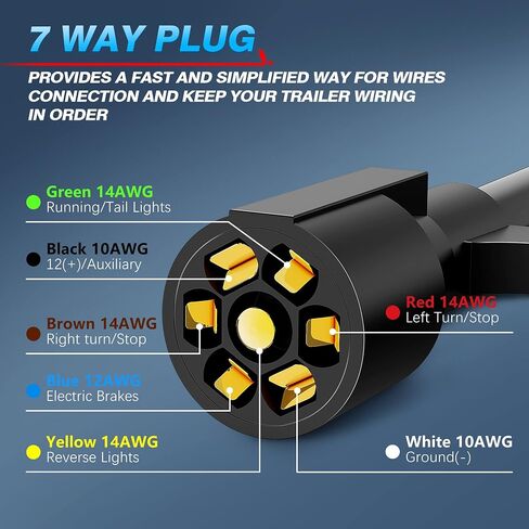 MICTUNING 7 Way Trailer Plug Socket Extension Cable - 7 Blade Trailer Wiring Connector Cord Wire 3ft 10-14 AWG in Saudi Arabia