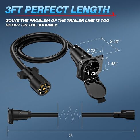 MICTUNING 7 Way Trailer Plug Socket Extension Cable - 7 Blade Trailer Wiring Connector Cord Wire 3ft 10-14 AWG in Saudi Arabia