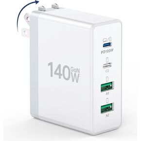 USB C Charger 140W GaN III 4-Port Fast Charging Station,Foldable Compact Wall Charger Block Power Adapter for MacBook Pro/Air,HP,ThinkPad,Dell XPS,iPhone 16/15,Pro,iPad Pro/Air,Galaxy S24,Steam Deck