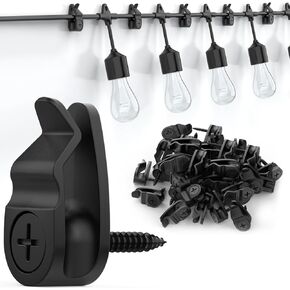 Outdoor String Lights Clips, Weatherproof Cable Hanger Hooks for Hanging Fairy Lights, Holiday Decor - Black, 50 Pack