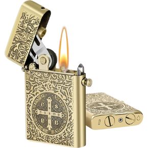 Morisk Vintage Pocket Lighter Classic Copper Trench Lighter Fluid Refillable, Antique Kerosene Pipe Lighters with Safety Lock, Unique Lighter Collection Gift for Men Dad Husband (Constantine)