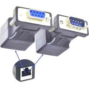DB 9pin to RJ45 Serial RS232 Adapter DB 9pin Male to RJ45 Female Serial Converter & DB 9pin Female to RJ45 Female Coupler Ethernet LAN Cat5e Cat6 Extender 2pcs