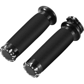 Motorcycle Handlebar Grips 1" Black Street Glide Flhx Handgrip for Harley Davidson Touring Glides Electronic Throttle Grips 2008-2023 CNC Edge Cut (Black908)