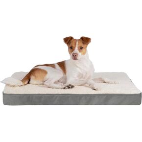 Best Pet Supplies Cute Dog Bed Mat Flat Mattress with Waterproof Exterior, Thick Orthopedic Egg Foam Fill, and Soft Sherpa Fleece Cover for Small, Medium, and Large Breeds - Gray, 24X16X3