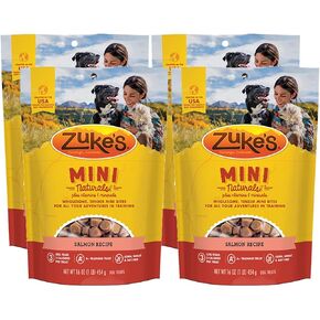 Zuke's Mini Naturals Dog Training Treats, Salmon Recipe, Soft Mini Dog Treats with Vitamins & Minerals, Made for All Breed Sizes, Salmon, 16 Ounce (Pack of 4)