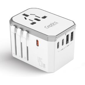 Ceptics Universal Travel Adapter w/ 2X USB-A and 3X USB-C, 6 in 1 Travel Adapter 45W for Global use, International Adapter for Mobile, Laptops, All in one Adapter for US, EU, UK & More, UP-45W-WH