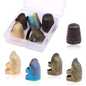 8 Pcs Sewing Thimbles, Sewing Thimble Finger Protector, Fingertip Thimble Metal Dazzle Color Adjustable Metal Sewing Thimble Rings, Sewing Quilting Craft Accessories DIY Sewing Tools (2 Sizes, S/M)