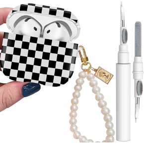 Case for AirPods 4 - YOMPLOW Case Cover Skin Women Girls with Luxury Pearl Keychain Cleaner Tool for Apple Airpods 4th Generation Charging Case 2024 - Tortoise