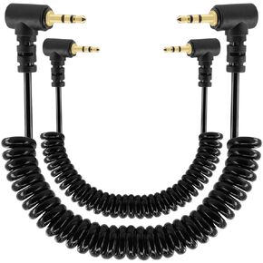 Coiled 2.5mm Audio Cable Adapter, 2 Pack 3FT/1M Retractable 90 Degree Right-Angled 2.5mm TRS Stereo Male to 2.5mm Male Mono Jack Headphone Speaker Audio Cord Gold Plated Plug 3 Pole