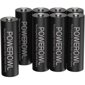 POWEROWL AA Batteries Rechargeable Kit, High Capacity 2800mAh 1200 Cycles 1.2V NiMH Double A Battery - 8 Count w/Charger