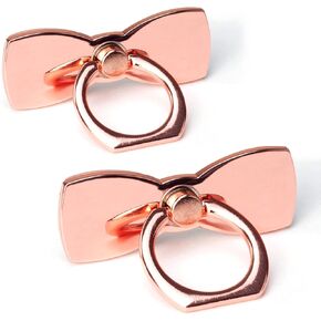 [2 Pack] Sparkling Bowtie Ultra-thin Cell Phone Ring Holder Stand,360 Degree Rotation and 180 Degree Adjustable Finger Ring Kickstand with Polished Metal Phone Grip (Rose Gold)