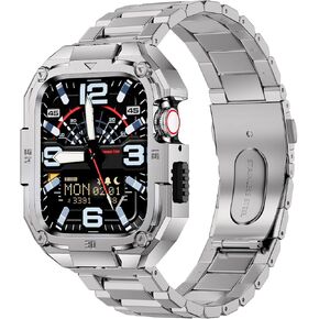 MOFREE Stainless Steel Watch Band with Case Compatible for Apple Watch 49mm Ultra 2 (2024) / Ultra for Men, Rugged Strap with Metal Protective Bumper Cover for iWatch Band 49mm Silver