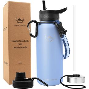 NATURE PIONEOR Insulated Water Bottles with Paracord Handle - 18 oz Vacuum Sports Wide Mouth Water Bottle with 3 Lids, Leak Proof Stainless Steel Keeps Hot and Cold in Saudi Arabia