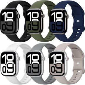 6 Pack Sport Bands Compatible with Apple Watch 49mm 46mm 45mm 44mm 42mm 41mm 40mm 38mm Men Women, Soft Waterproof Replacement Silicone Strap Wristbands for iWatch Series Ultra SE 10/9/8/7/6/5/4/3/2/1