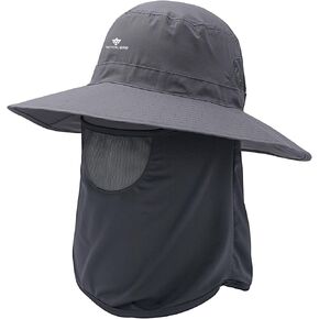 Mens UPF 50+ Sun Protection Cap Wide Brim Fishing Hat with Cooling Face Mask for Men Women Hiking Cycling