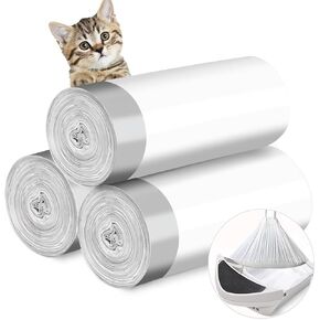 Cat Litter Box Liner 60 Count Cat Litter Bags Compatible With Litter Robot 3/4, 25x16in Thickened Waste Bags Replacement with Drawstring for Self-Cleaning Cat Litter Box (3Rolls)