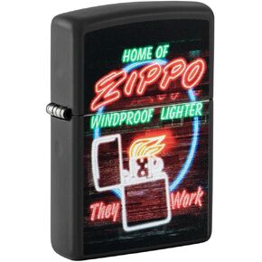 Zippo Neon Sign Design Black Matte Pocket Lighter