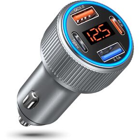 USB C Car Charger, Costyle 65W Dual USB-C & USB-A Multi Port Cigarette Lighter Adapter with Voltmeter QC/PD 3.0 Fast Charging 12V USB Car Charger for iPhone 16 15 14 13 12 11 Pro Max Samsung(Black)