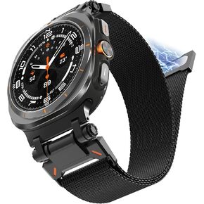 CHANCHY Stainless Steel Mesh Loop Compatible with Samsung Galaxy Watch Ultra Bands 47mm Accessories for men, Magnetic Clasp Metal Connector Band for Galaxy Watch Ultra 47mm (2024), Black