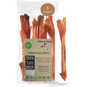 chew-e&tasty Beef Tendon Chews for Dogs (7-10 Inch, 6 Pack), All Natural Rawhide Free Dog Chews, Long Lasting w/Chondroitin & Glucosamine, Dental Health for Small, Medium, Large Dogs