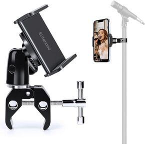 elitehood Universal Phone Holder for Mic Stand/Music Stand/Golf Cart/Treadmill/Stroller/Shopping Cart/Wheelchair/Stationary Bike, Aluminum Magnetic Phone Mount for Magsafe iPhone 15 14 13 12 Series