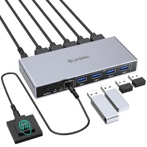 HDMI KVM Switch 1 Monitor 2 Computers, 4K@60Hz USB 3.0 KVM Switcher with 4 USB Ports for 2 Computers Share Keyboard Mouse Printer, Include Desktop Controller, 2 USB Cables and Power Adapter