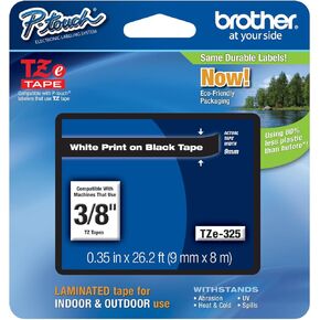 Genuine Brother 3/8" (9mm) White on Black TZe P-Touch Tape for Brother PT-310, PT310 Label Maker
