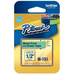 1/2" (12mm) Black on Green P-Touch M Tape for Brother PT-65, PT65 Label Maker