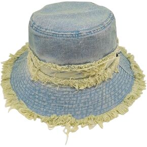 Denim Bucket Hat Frayed Edge Fisherman Hat for Women Men Summer Casual Jean Fisherman Cap Outdoor Beach Sun Hats