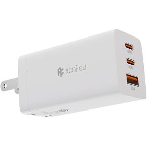 65W Dual USB C GaN Charger, PD USB C USB A Port, 3 in 1 Fast Charger with Foldable Plug for iPhone 8/13/14/15 Series, iPad, MacBook Air/Pro, Laptop, Galaxy S22 Ultra, Switch, Air Pods & More