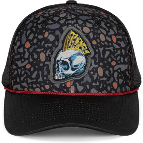 FIN HEAD Meshback Comfort Snapback Fly Fishing Trout Skull 6-Panel Rope Cap Hat Black