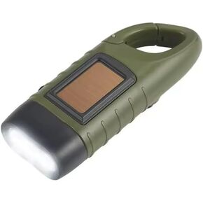 Emblem OD 2-Pack Hand Crank Solar Powered Flashlight, Emergency Rechargeable LED Survival Flashlight with Dynamo Crank and Carbiner for Indoor and Outdoor use, Green