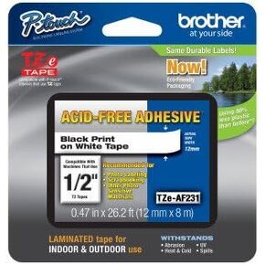2/Pack Genuine Brother 1/2" (12mm) Black on White Acid Free Adhesive TZe P-Touch Tape for Brother PT-1830, PT1830 Label Maker
