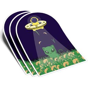 (3Pcs) Alien Cat Sticker Astronaut Spaceship Decal Waterproof Vinyl Stickers Adult for Laptop Kindle Car Tumbler Water Bottle Mug Phone Notebook - Size 3"x2"
