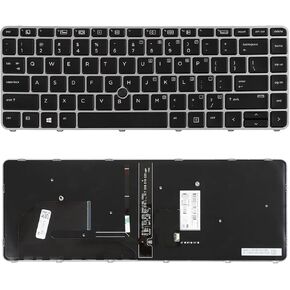 New Laptop Backlit Keyboard for HP EliteBook 840 G3 840 G4 745 G3 745 G4 848 G3, with Pointer and Backlight, Silver Frame, US Layout, P/N 901042-001 903008-001 836308-001 6037B0126901