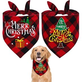 Christmas Dog Bandanas - 2 Pack Triangle Merry Christmas Tree Dog Scarf, Festival Puppy Dog Bib Kerchief Gifts Set, Pet Holiday Bandana for Medium & Large Dogs (Merry Christmas Set 1)