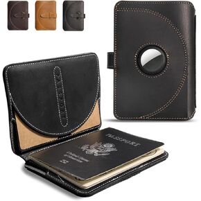 Passport Wallet - Leather Passport Book Cover - Passport Holder for Travel Family- Genuine Leather Travel Wallet Passport Holder for Man - Passport Sleeve with Slot for Airtag