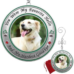 2024 Pet Memorial Photo Ornament - Engraved with The Saying You were My Favorite Hello, and My Hardest Goodbye - Pet Remembrance - Gift/Storage Bag Included