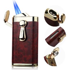 HONEST Torch Lighter Double Jet Flame Rocker Lighter Pocket Lighter Gift for Men BBQ Kitchen Fireplace Candle (Brown)