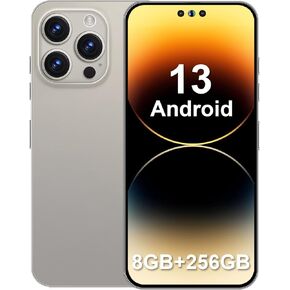A14 ProMax Unlocked Phone 8-Core Android Smartphone 8GB RAM + 256GB Storage 50MP + 24MP Cameras 6800mAh Battery 6.7-Inch HD Display 4G Dual SIM Unlocked Cell Phone (Gold)