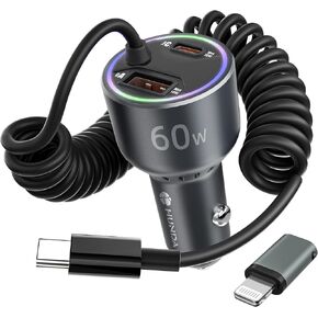 60W USB C Car Charger Fast Charging,HUNDA iPhone 15 Car Charger,Dual USB Car Charger with PD 30W Fast Charge Car Charger for iPhone 15/15 pro/15 Pro Max,Galaxy s24/s23/s22 ect
