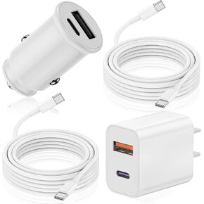 Rapid Car Charger for iPhone 15, 27W 2-Port USB C&A Car Charger with 20W Wall Charger, 2-Pack 6Ft USB-C to USB-C Cables, Fast Charging for iPhone 15/15 Plus/15 Pro/15 Pro Max/iPad Pro Air Mini White